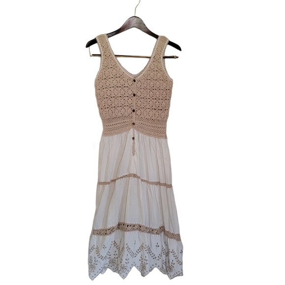 Vintage Crochet Womens Dress Small Handmade Boho Cottagecore Country Chic - Picture 1 of 10